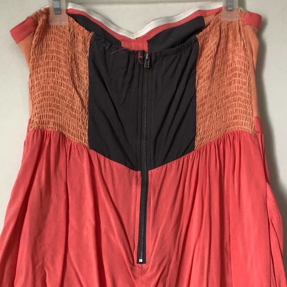 Strapless color block fun summer dress with smocking in back and POCKETS! XL - Picture 2 of 7